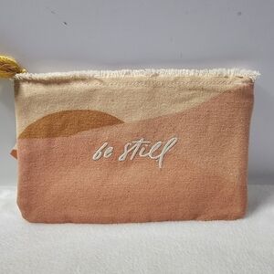 Morgan Harper Nichols Fringe Be Still Cream Canvas Pouch Bag Clutch
